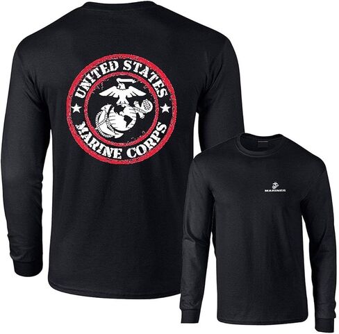 Lucky Ride Marine Corps Logo Stamp Circle T-Shirt Long Sleeve Shirt Front and Back Military Shirts tees in Saudi Arabia