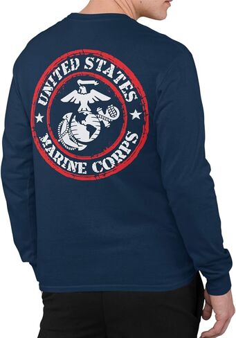 Lucky Ride Marine Corps Logo Stamp Circle T-Shirt Long Sleeve Shirt Front and Back Military Shirts tees in Saudi Arabia