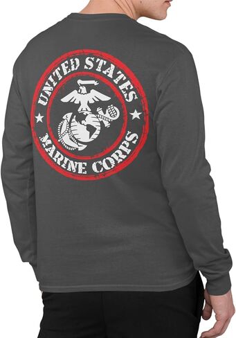 Lucky Ride Marine Corps Logo Stamp Circle T-Shirt Long Sleeve Shirt Front and Back Military Shirts tees in Saudi Arabia