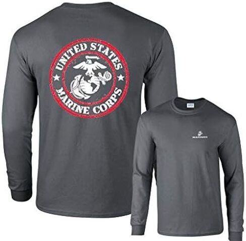 Lucky Ride Marine Corps Logo Stamp Circle T-Shirt Long Sleeve Shirt Front and Back Military Shirts tees in Saudi Arabia