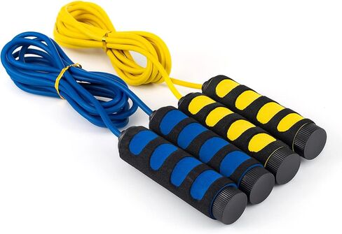 2-Pack Lightweight 9 Feet Adjustable Cable Kids Jump Rope with Anti-Slip Foam Grip Handles and Storage Bag BLUE & YELLOW in Saudi Arabia