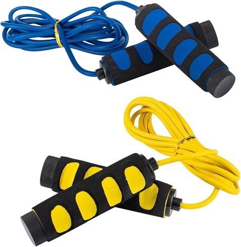 2-Pack Lightweight 9 Feet Adjustable Cable Kids Jump Rope with Anti-Slip Foam Grip Handles and Storage Bag BLUE & YELLOW in Saudi Arabia