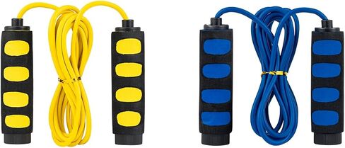 2-Pack Lightweight 9 Feet Adjustable Cable Kids Jump Rope with Anti-Slip Foam Grip Handles and Storage Bag BLUE & YELLOW in Saudi Arabia