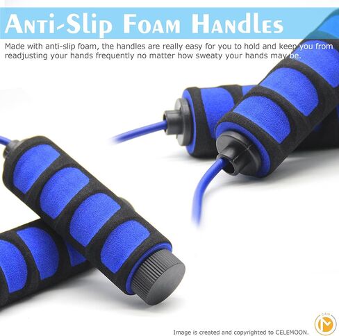 2-Pack Lightweight 9 Feet Adjustable Cable Kids Jump Rope with Anti-Slip Foam Grip Handles and Storage Bag BLUE & YELLOW in Saudi Arabia