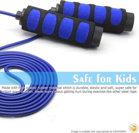 2-Pack Lightweight 9 Feet Adjustable Cable Kids Jump Rope with Anti-Slip Foam Grip Handles and Storage Bag BLUE & YELLOW in Saudi Arabia