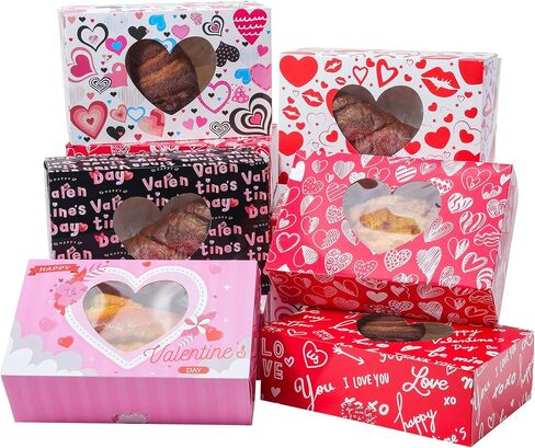 GITMIWS 12 Pack Valentine's Day Treat Boxes with Heart Window, 8.7 x 5.5 x 2.76 Inches Cookie Boxes, Candy Container Boxes for Valentines Day in Saudi Arabia