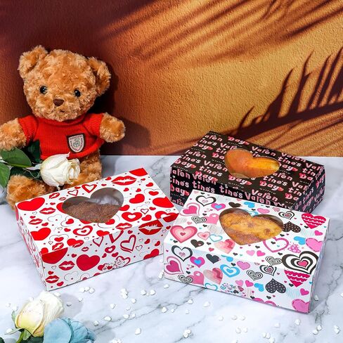 GITMIWS 12 Pack Valentine's Day Treat Boxes with Heart Window, 8.7 x 5.5 x 2.76 Inches Cookie Boxes, Candy Container Boxes for Valentines Day in Saudi Arabia