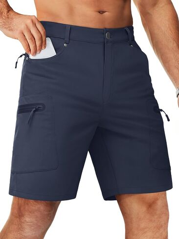 TACVASEN Men's Hiking Cargo Shorts 10" with Zipper Pockets Men's Tactical Shorts Stretch Waist Casual Shorts Golf Outdoor in Kuwait