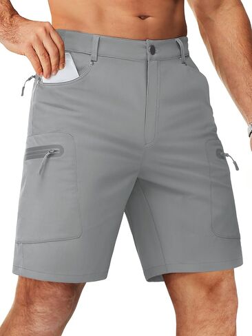 TACVASEN Men's Hiking Cargo Shorts 10" with Zipper Pockets Men's Tactical Shorts Stretch Waist Casual Shorts Golf Outdoor in Kuwait