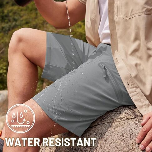TACVASEN Men's Hiking Cargo Shorts 10" with Zipper Pockets Men's Tactical Shorts Stretch Waist Casual Shorts Golf Outdoor in Kuwait