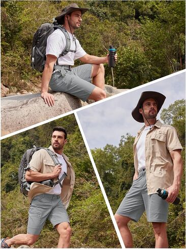 TACVASEN Men's Hiking Cargo Shorts 10" with Zipper Pockets Men's Tactical Shorts Stretch Waist Casual Shorts Golf Outdoor in Kuwait