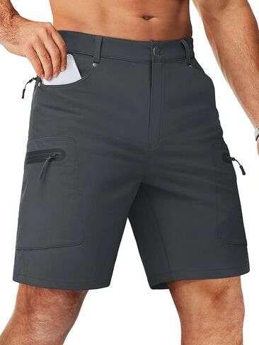 TACVASEN Men's Hiking Cargo Shorts 10" with Zipper Pockets Men's Tactical Shorts Stretch Waist Casual Shorts Golf Outdoor in Kuwait