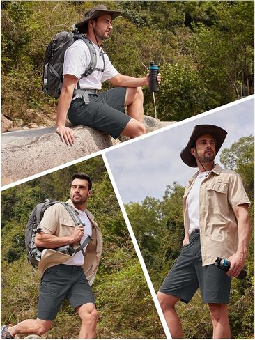 TACVASEN Men's Hiking Cargo Shorts 10" with Zipper Pockets Men's Tactical Shorts Stretch Waist Casual Shorts Golf Outdoor in Kuwait