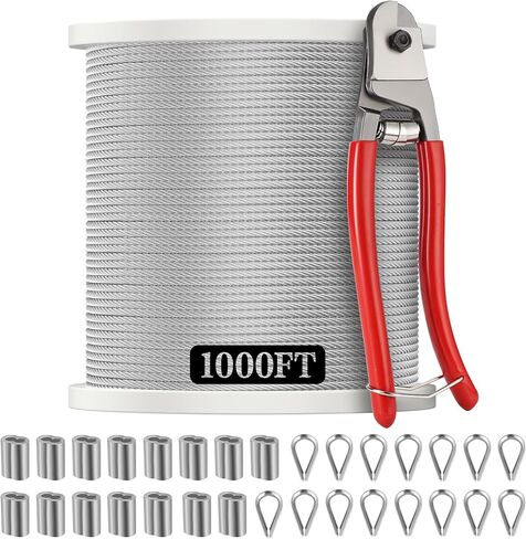 1/8 Stainless Steel Cable, 150FT 1/8 Inch Wire Rope, 7x7 Strand Cable Wire 1800lbs Breaking Strength, for Aircraft Cable, Deck Railing, String Light and Yard Zipline, with Tool Set, Silver in Saudi Arabia