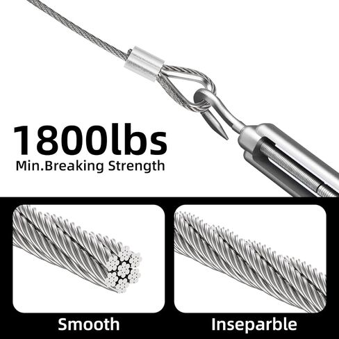 1/8 Stainless Steel Cable, 150FT 1/8 Inch Wire Rope, 7x7 Strand Cable Wire 1800lbs Breaking Strength, for Aircraft Cable, Deck Railing, String Light and Yard Zipline, with Tool Set, Silver in Saudi Arabia