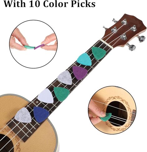 Ukulele Chord Chart CheatSheets Laminated Chord Poster Beginner Learner with 2pcs Colorful Fretboard Coded Note Decal Stickers and 10 Color Felt Ukulele Picks in Saudi Arabia