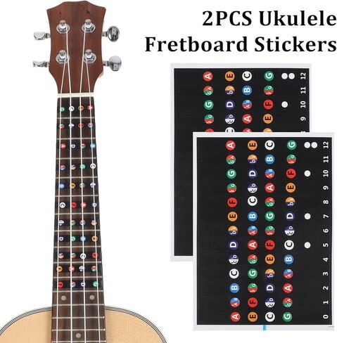 Ukulele Chord Chart CheatSheets Laminated Chord Poster Beginner Learner with 2pcs Colorful Fretboard Coded Note Decal Stickers and 10 Color Felt Ukulele Picks in Saudi Arabia