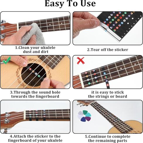 Ukulele Chord Chart CheatSheets Laminated Chord Poster Beginner Learner with 2pcs Colorful Fretboard Coded Note Decal Stickers and 10 Color Felt Ukulele Picks in Saudi Arabia