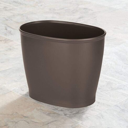 mDesign Plastic Oval Small 2.25 Gallon/8.5 Liter Trash Can Wastebasket, Garbage Container Bin for Bathroom, Kitchen, Office, Dorm - Holds Waste, Refuse, Recycling, Hyde Collection, Dark Brown in Kuwait