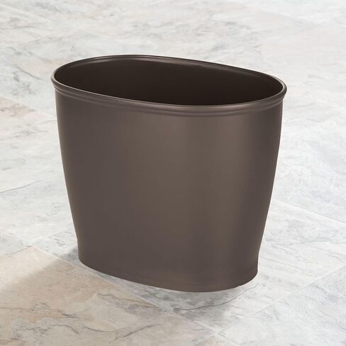 mDesign Plastic Oval Small 2.25 Gallon/8.5 Liter Trash Can Wastebasket, Garbage Container Bin for Bathroom, Kitchen, Office, Dorm - Holds Waste, Refuse, Recycling, Hyde Collection, Dark Brown in Kuwait