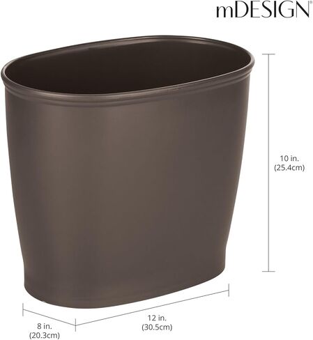 mDesign Plastic Oval Small 2.25 Gallon/8.5 Liter Trash Can Wastebasket, Garbage Container Bin for Bathroom, Kitchen, Office, Dorm - Holds Waste, Refuse, Recycling, Hyde Collection, Dark Brown in Kuwait