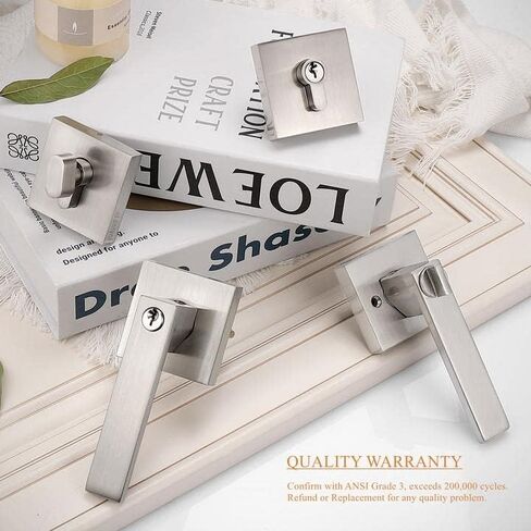 Probrico Satin Nickel Square Entry Levers Locksets and Single Cylinder Deadbolts Combination Set, Heavy Duty Front Door Office Entrance Levers, 3 Pack Keyed Alike(All Same Keys) in Kuwait