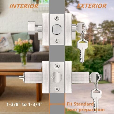 Probrico Satin Nickel Square Entry Levers Locksets and Single Cylinder Deadbolts Combination Set, Heavy Duty Front Door Office Entrance Levers, 3 Pack Keyed Alike(All Same Keys) in Kuwait