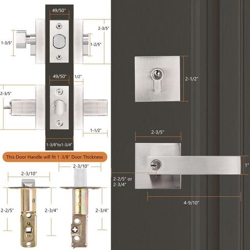 Probrico Satin Nickel Square Entry Levers Locksets and Single Cylinder Deadbolts Combination Set, Heavy Duty Front Door Office Entrance Levers, 3 Pack Keyed Alike(All Same Keys) in Kuwait