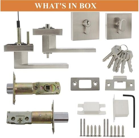 Probrico Satin Nickel Square Entry Levers Locksets and Single Cylinder Deadbolts Combination Set, Heavy Duty Front Door Office Entrance Levers, 3 Pack Keyed Alike(All Same Keys) in Kuwait