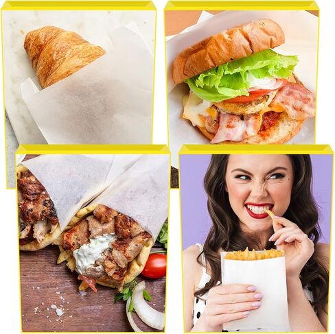 SATINIOR 1000 pack Paper Sandwich Bags Wet Wax Paper Bags 7 x 6 x 1 Inch Glassine Bags Grease Resistant White Paper Bags Semi Translucent Bags for Bakery Cookies Candy Snacks French Fries in Kuwait