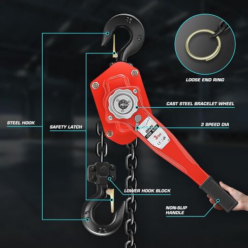 DNA MOTORING Lever Block Chain Hoist 2T/4400lbs 5ft/1.5M Chain Hoist Alloy Steel G80 Chain Ratchet Lever Hoist with Hook for Garages Warehouse Automotive Machinery and Single Chain,TOOLS-00670 in Saudi Arabia