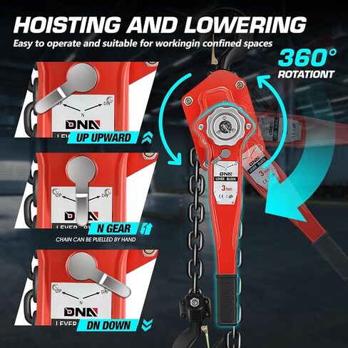 DNA MOTORING Lever Block Chain Hoist 2T/4400lbs 5ft/1.5M Chain Hoist Alloy Steel G80 Chain Ratchet Lever Hoist with Hook for Garages Warehouse Automotive Machinery and Single Chain,TOOLS-00670 in Saudi Arabia