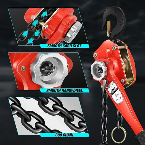 DNA MOTORING Lever Block Chain Hoist 2T/4400lbs 5ft/1.5M Chain Hoist Alloy Steel G80 Chain Ratchet Lever Hoist with Hook for Garages Warehouse Automotive Machinery and Single Chain,TOOLS-00670 in Saudi Arabia
