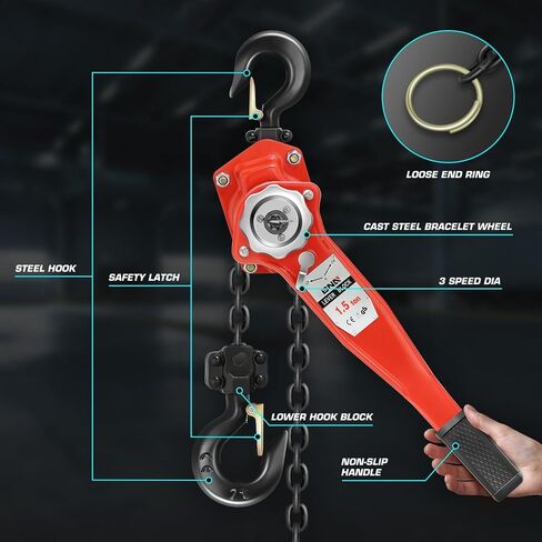 DNA MOTORING Lever Block Chain Hoist 2T/4400lbs 5ft/1.5M Chain Hoist Alloy Steel G80 Chain Ratchet Lever Hoist with Hook for Garages Warehouse Automotive Machinery and Single Chain,TOOLS-00670 in Saudi Arabia