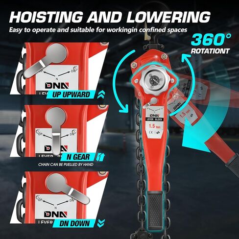 DNA MOTORING Lever Block Chain Hoist 2T/4400lbs 5ft/1.5M Chain Hoist Alloy Steel G80 Chain Ratchet Lever Hoist with Hook for Garages Warehouse Automotive Machinery and Single Chain,TOOLS-00670 in Saudi Arabia
