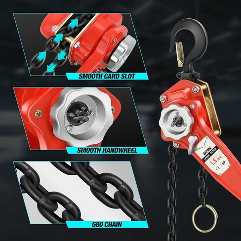 DNA MOTORING Lever Block Chain Hoist 2T/4400lbs 5ft/1.5M Chain Hoist Alloy Steel G80 Chain Ratchet Lever Hoist with Hook for Garages Warehouse Automotive Machinery and Single Chain,TOOLS-00670 in Saudi Arabia
