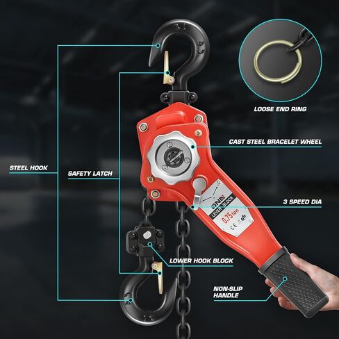 DNA MOTORING Lever Block Chain Hoist 2T/4400lbs 5ft/1.5M Chain Hoist Alloy Steel G80 Chain Ratchet Lever Hoist with Hook for Garages Warehouse Automotive Machinery and Single Chain,TOOLS-00670 in Saudi Arabia