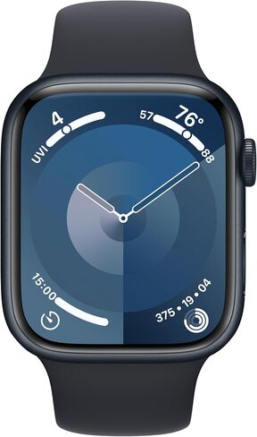 Apple Watch Series 9 [GPS 45mm] هيكل من الألومنيوم منتصف الليل مع حزام رياضي منتصف الليل، S/M (متجدد) in Kuwait