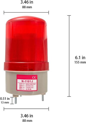 أضواء تحذير منارة LED دوارة صناعية، أضواء إشارة دوارة كهربائية للطوارئ، 110 فولت تيار متردد، مع صفارة للطوارئ (أحمر) (N-1101J) in Kuwait