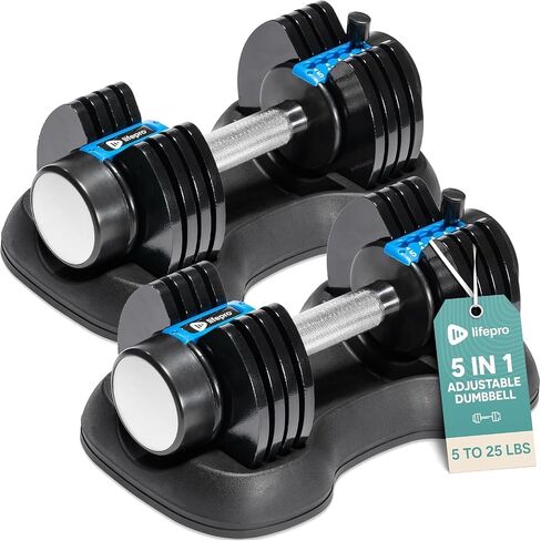 LifePro Adjustable Dumbbell Set/Single – 90lb, 25lb Dumbbells Set of 2, and Single piece - Quick Change Rotating Hand Weights for Women/Men at Home Gym Weight System, Ideal for Home Strength Training in Saudi Arabia