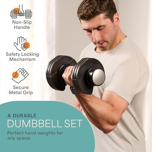 LifePro Adjustable Dumbbell Set/Single – 90lb, 25lb Dumbbells Set of 2, and Single piece - Quick Change Rotating Hand Weights for Women/Men at Home Gym Weight System, Ideal for Home Strength Training in Saudi Arabia