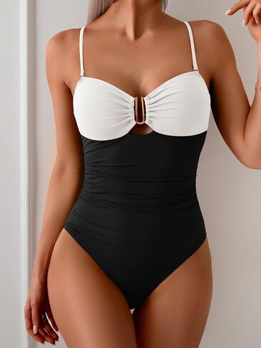 Eomenie One Piece Swimsuit for Women Tummy Control Ruched Bathing Suit Cutout U Wire Swim Suits in Saudi Arabia