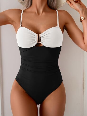 Eomenie One Piece Swimsuit for Women Tummy Control Ruched Bathing Suit Cutout U Wire Swim Suits in Saudi Arabia