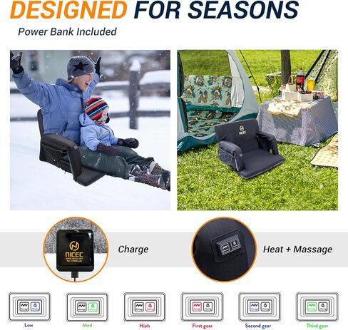 Nice C Heated Massage Stadium Seats, Floor Chair, Bleacher Chairs, Reclining Waterproof Cushion, Foldable, Thick Padding, with Shoulder Straps & Side Pockets in Saudi Arabia