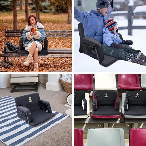 Nice C Heated Massage Stadium Seats, Floor Chair, Bleacher Chairs, Reclining Waterproof Cushion, Foldable, Thick Padding, with Shoulder Straps & Side Pockets in Saudi Arabia