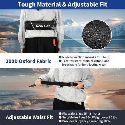 Owntop Manual Inflatable Belt Pack, Adults Swim Jacket with Blowpipe & Whistle, 24g CO2 Cylinder Included, Low Profile for Kayaking, Fishing, Paddle Sports in Kuwait