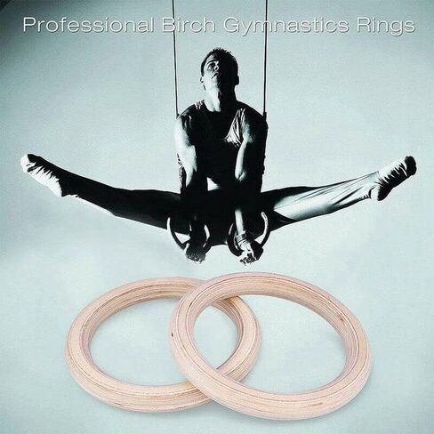 Wooden Gymnastic Rings with Adjustable Straps, for Gym, Workout, Exercise, Outdoor Training, Quick Install Carabiner, 15ft Straps Pull Up Non-Slip Rings 800lb in Saudi Arabia