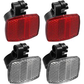 X AUTOHAUX 4pcs Bicycle Front Rear Reflector Kit Mountain Bike Safety Warning Reflectors for Handlebar Seatpost and Night Cycling Red and White