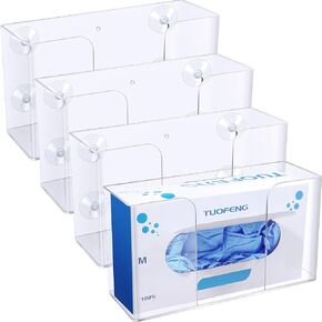 4 Pcs Acrylic Glove Box Holder with Suction Cups, Dispenser Glove Holder for Glass Window Clear Acrylic Glove Wall Floating Glove Box Organizer for Medical Latex (4, Single Stack)