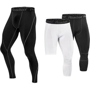 مجموعة السراويل الرياضية الضاغطة من Roadbox: سراويل مضغوطة للرجال بطول كامل و3/4 ساق واحدة (الحجم: M) in Kuwait